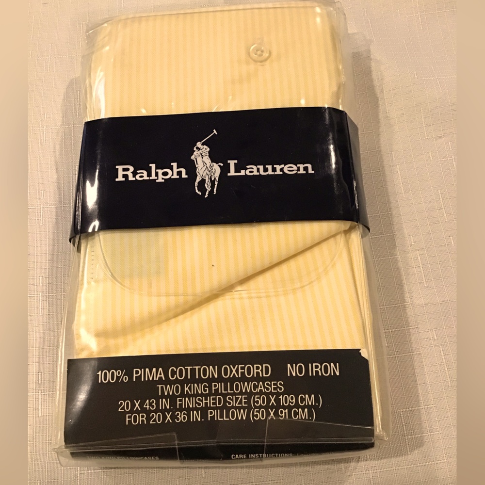New Ralph Lauren Pima Cotton King Yellow Oxford Stripe Pillowcases.